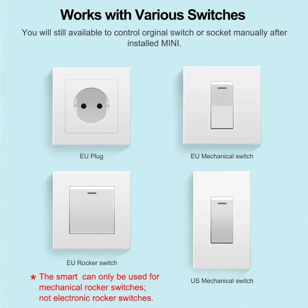 Work with Tuya Smart Life App Mini 16A WiFi Smart Switch, 2-Way Control Module for Smart Home Automation, Compatible with Alexa