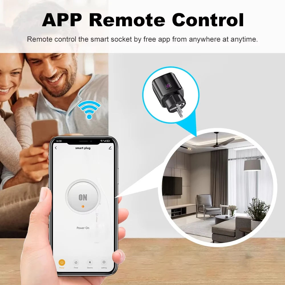 20A AC100-240V Wifi Smart Plug Smart Socket EU Power Monitor Outlet Alexa Google Home Voice Control Tuya Smart Life APP