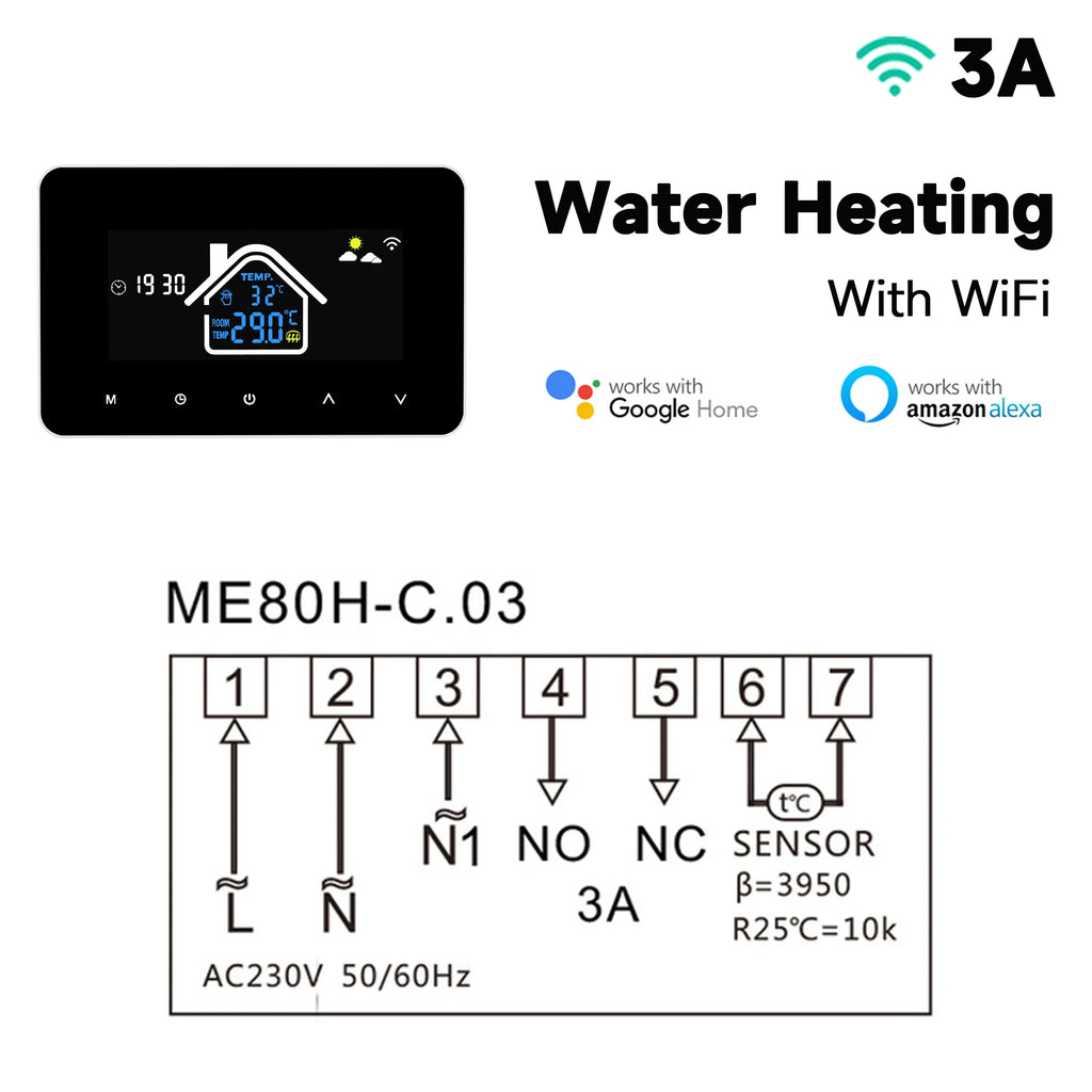 WiFi Smart Thermostat Temperature Controller Electric Floor Heating Water Heating LCD Display for Alice Alexa Google Home