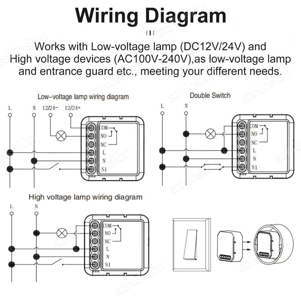 Tuya ZigBee3.0 WiFi Smart Switch Module DC 12/24V AC 100-240V Dry Contact Smart Home 5A Breaker Relay Works with Alexa Google
