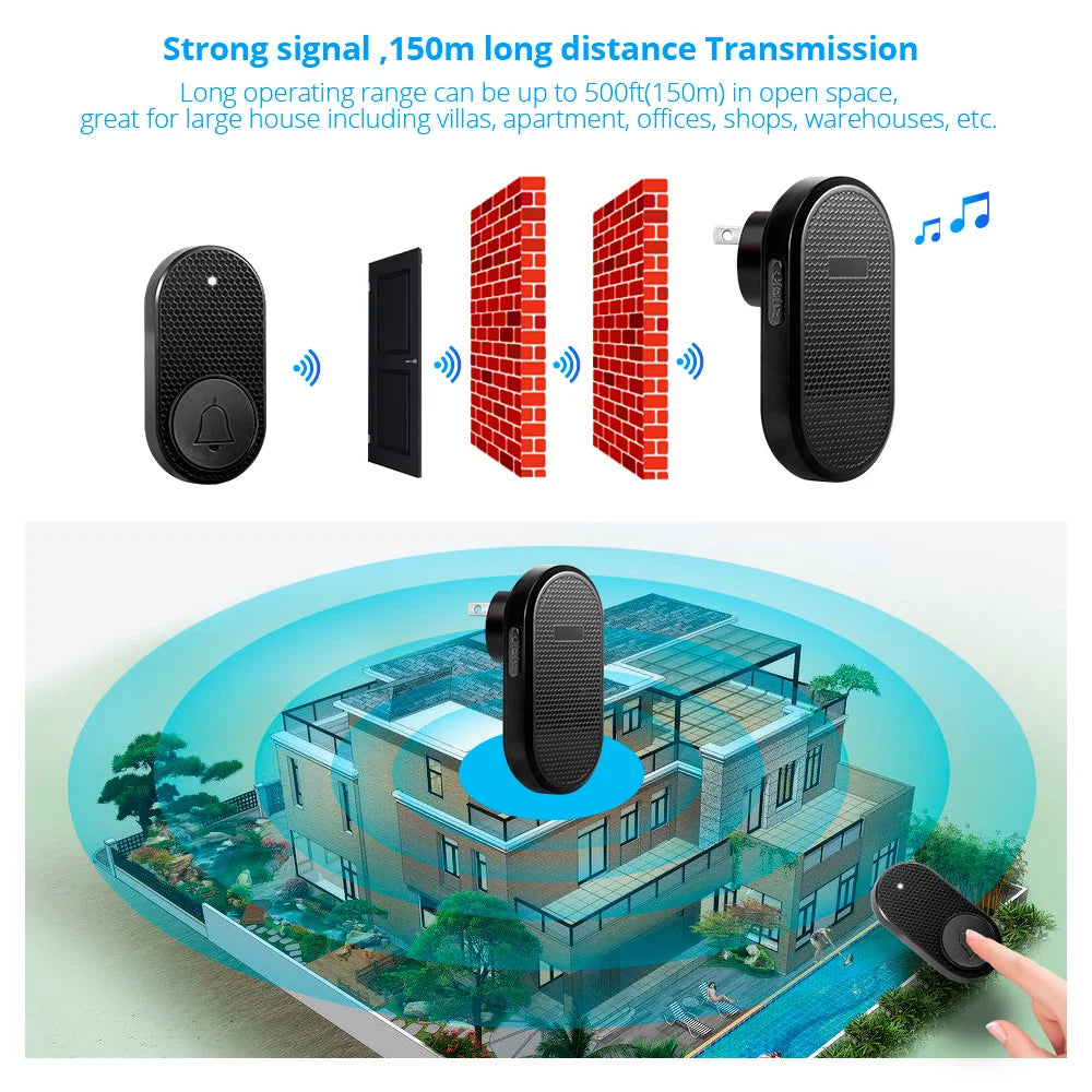 KERUI Wireless Doorbell with 33 Songs Melody Smart Home Welcome Chime Kit 4 Level Volume Intelligent Door Bell 150m Transmission