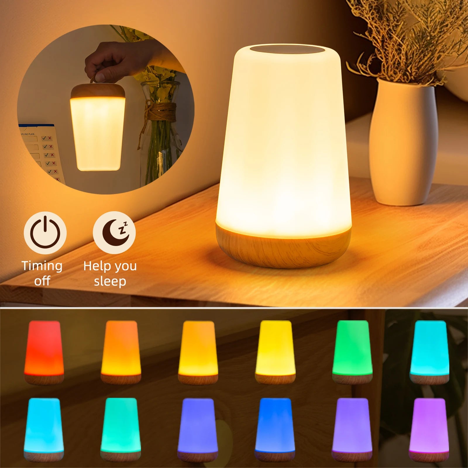 USB Touch Control LED Night Light 13 Colors Changing Dimmable Bedside Table Lamp with Remote for Bedroom Camping Reading Decor
