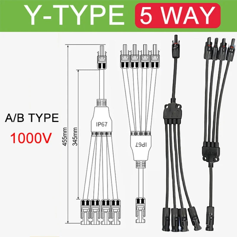 1/5Sets Photovoltaic PV Solar Cell Connector Solar Panel Parallel Connection PV Plug 1 To 2/3/4Way 30A 1000V Y Type Connector
