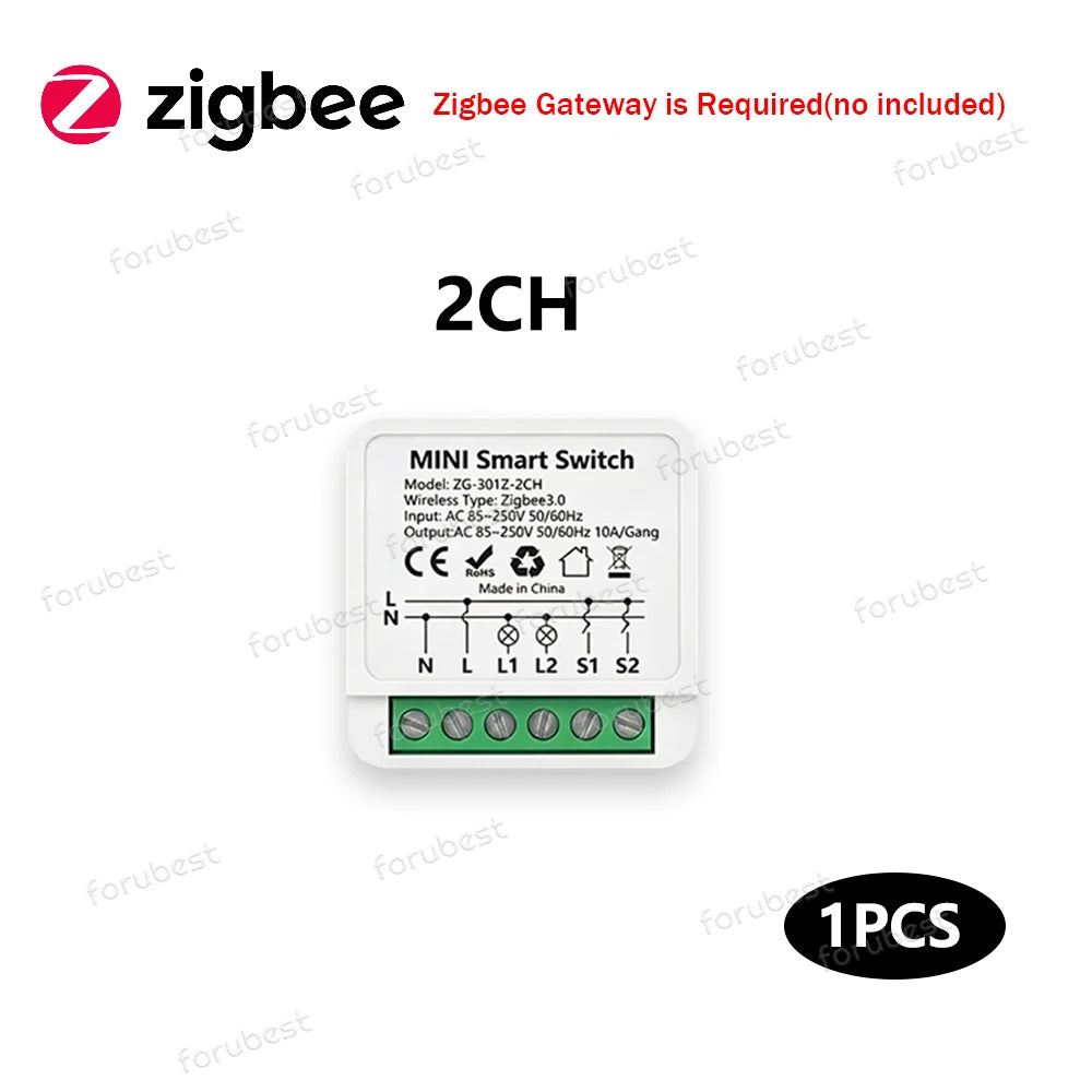 Mini Tuya Zigbee Smart Switch DIY Module 10A/16A 1/2 3 Gang Smart Home Relay Automation Breaker For Smart Life Z2M Alexa Yandex