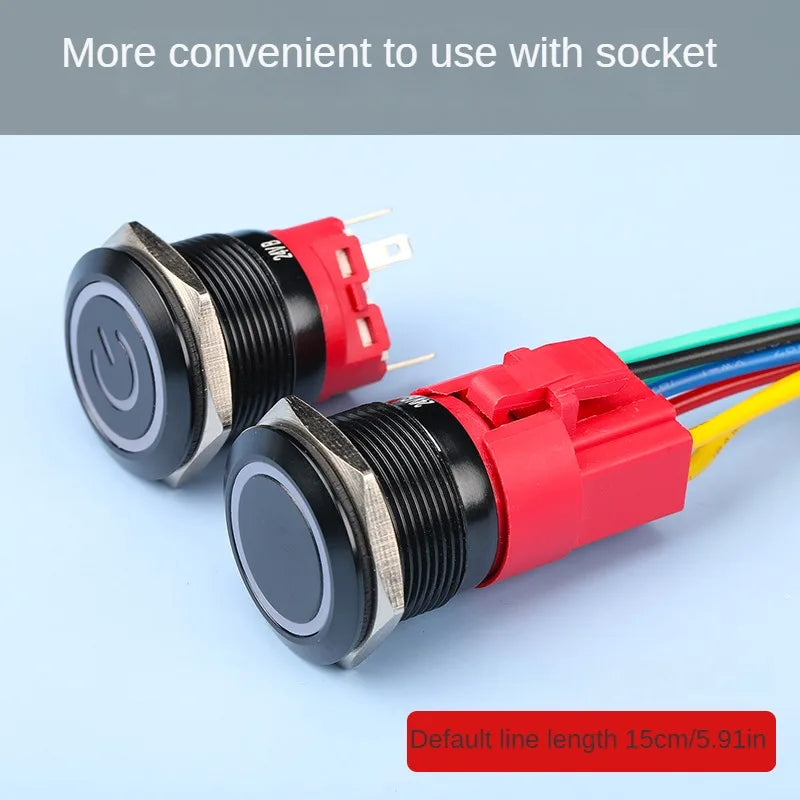 16/19/22mm Latching Push Button Switch 12/24/220V On Off BLack with LED  for with Wire Socket Plug Self-Locking/Self-reset power