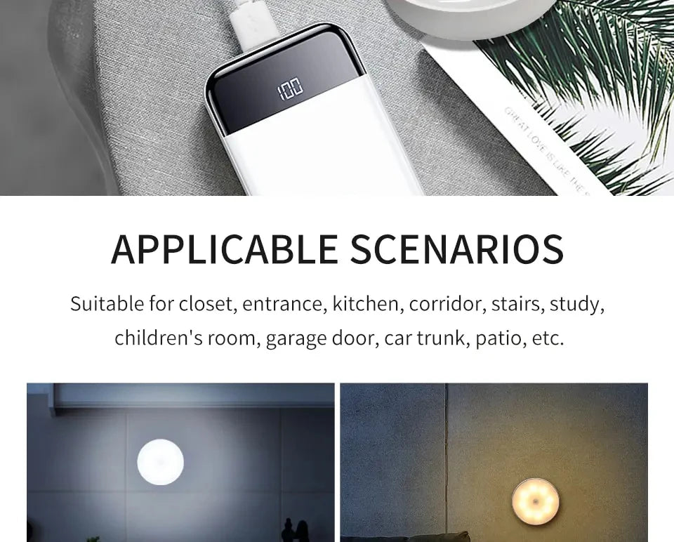 PIR Motion Sensor LED Night Light USB Rechargeable Bedroom Night Lamp Kitchen Cabinet Wardrobe Lamp Stairs Hallway Closet Lights