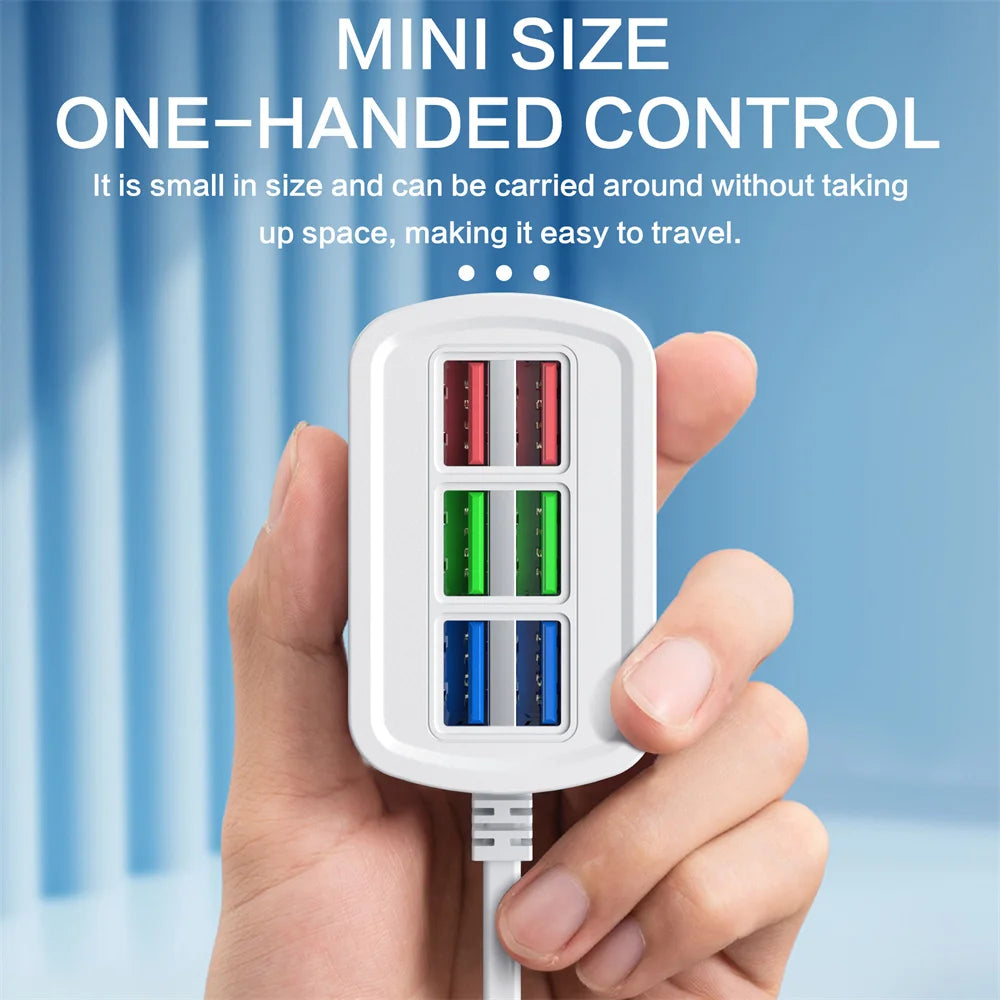 6 in 1 Fast USB Charger Power Strip Desktop Fast Charging Station with 1m Cord USB Hub Adapter Socket for iPhone Home EU US Plug