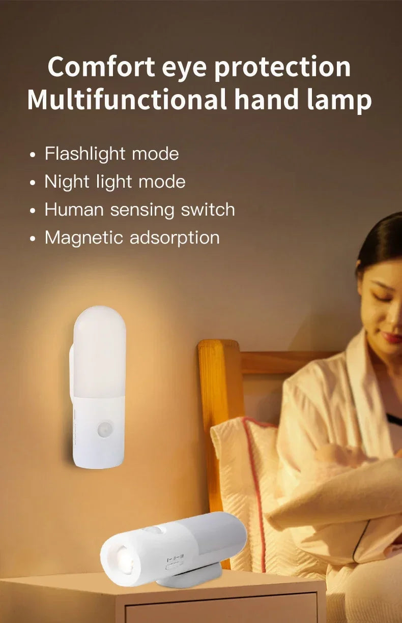 3 Colors Dimmable Spotlights 2 in 1 LED Night Light with Motion Sensor Rechargeable Magnetic Wall Lamp for Bedroom Hallway Stair
