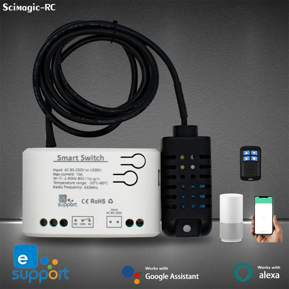 Smart Temperature Humidity Wifi Switch 10A 2000W Intelligent Monitoring Thermostat Compatible with Ewelink Alexa Google Home
