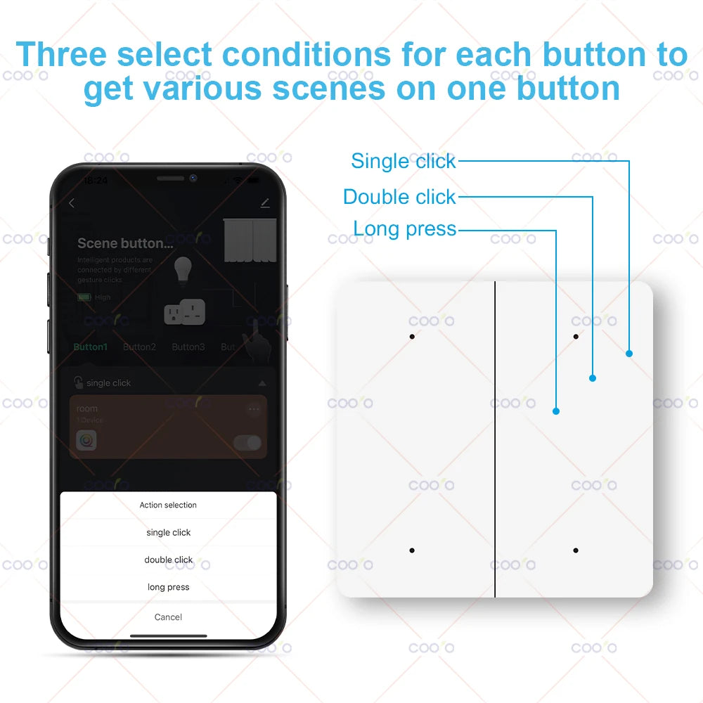 Smart Tuya ZigBee Scene Switch 4 Gang 12 Scene Switch Push Button Controller Battery Powered Automation Scenario for Tuya Device