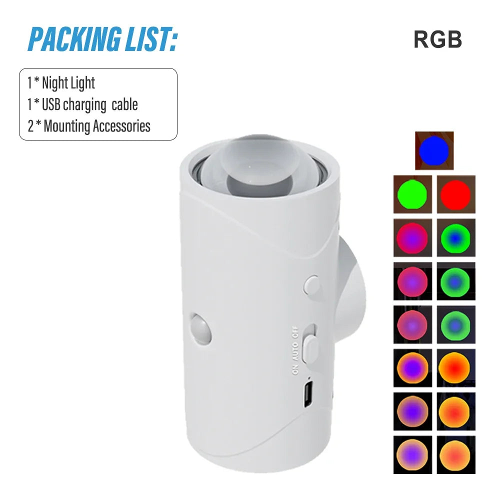 LED Motion Sensor Night Light RGB Colors Changing Wireless Wall Lamp Rechargeable Magnetic Sunset Lamp for Bedroom Living Room