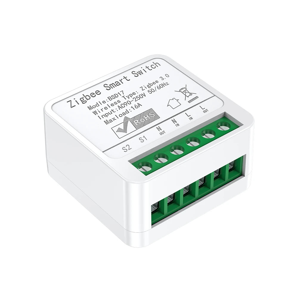 Smart ZigBee3.0 Light Switch Module 16A MiNi DIY Breaker Switch Supports 2 Way Control App Remote Control for Alexa Google Home