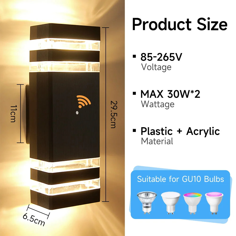 Smart Outdoor Wall Light Waterproof LED Wall Lamps Motion Sensing Porch Lights Exterior Sconce Lamps For Balcony Garden Backyard