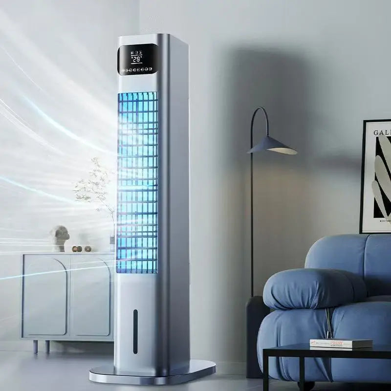 【Cool & Warm Air Cooler】: Smart Voice-Controlled, Water-Cooled Tower Fan with Cooling & Heating Functions