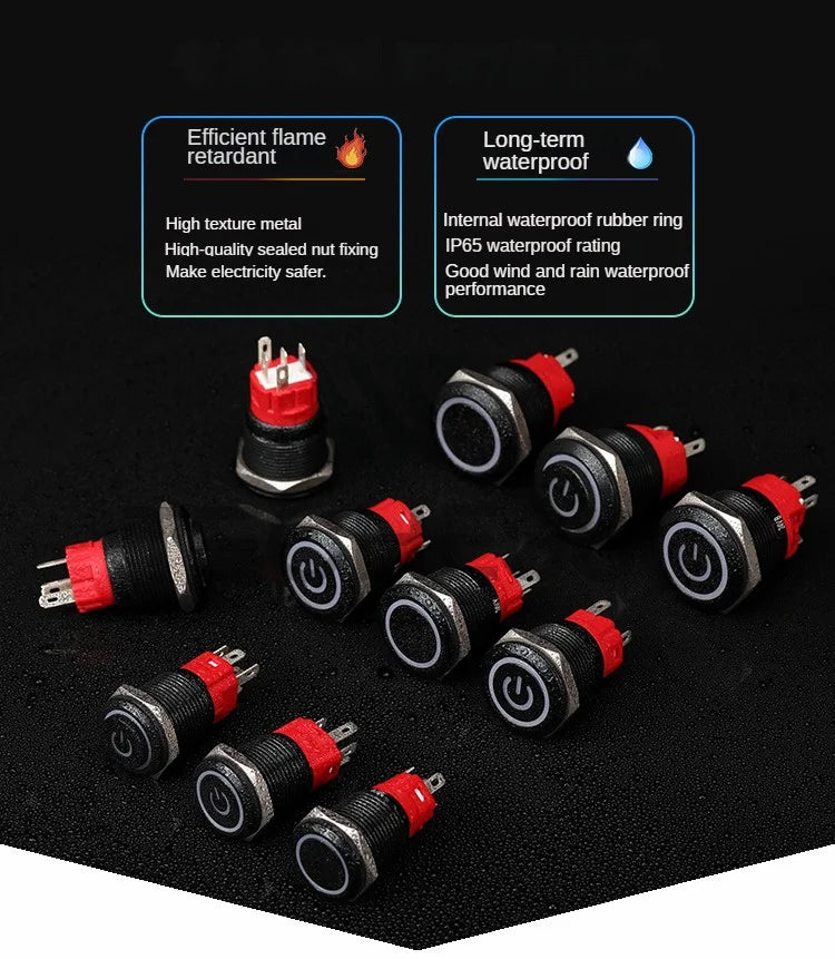 16/19/22mm Latching Push Button Switch 12/24/220V On Off BLack with LED  for with Wire Socket Plug Self-Locking/Self-reset power