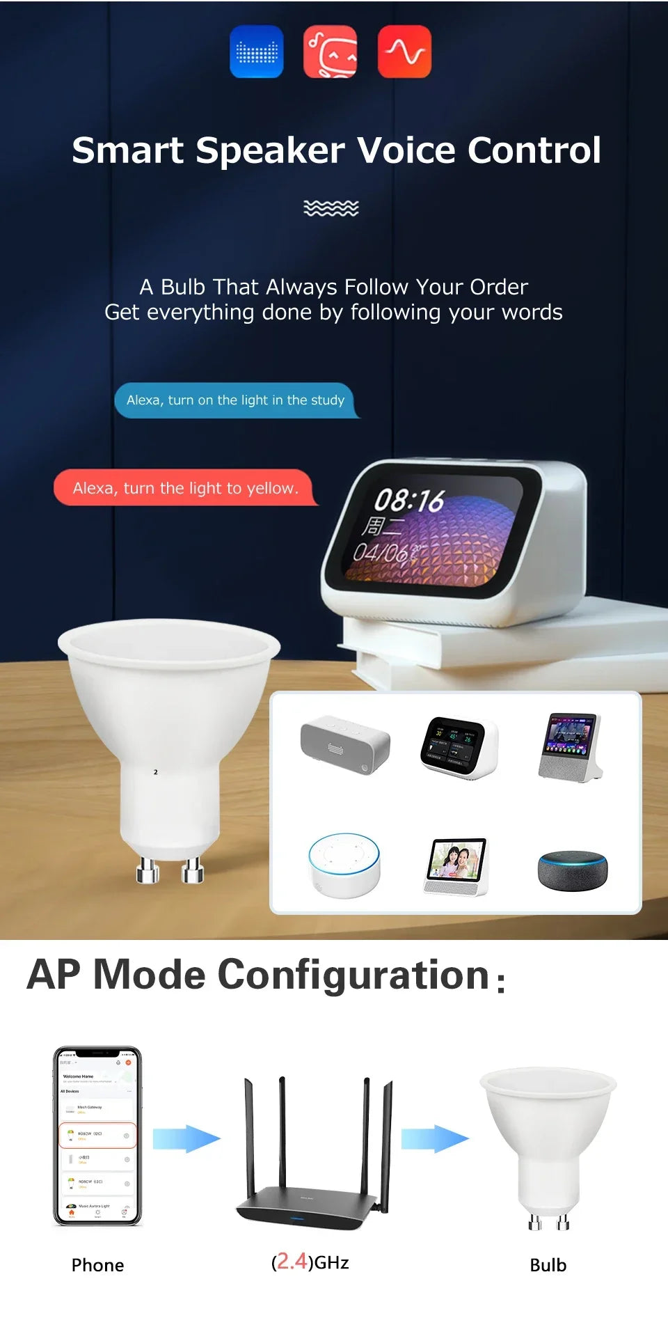 5W 7W 9W 220V 110V Tuya Smart WiFi GU10 LED Bulb Spotlight Alexa Lamp RGBCW Smart Life APP Control Works With Alexa Google Home