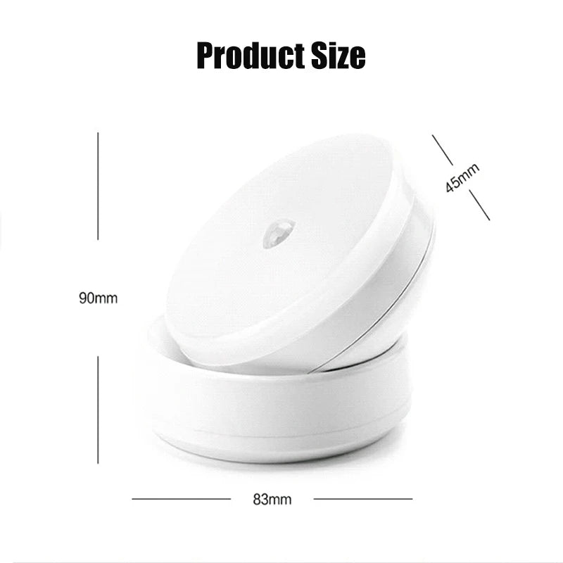 360° PIR Motion Sensing Light Round Energy Saving Bedroom USB Rechargeable Night Lamp Closet Bedside Stairs Induction Smart Lamp