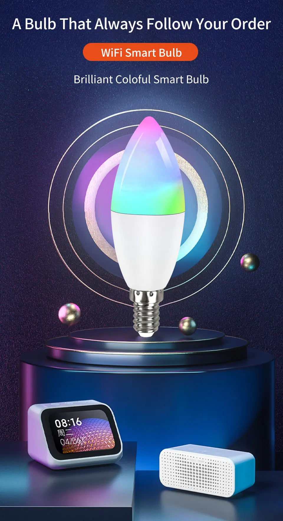 Wifi E14 Led Bulbs 220V Candle Light Tuya Smart Life Spotlight RGB Lamp with RF 2.4G Remote Group Voice Control Alexa Google