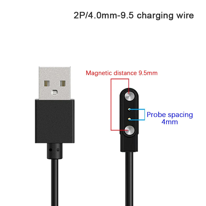 2 Pin Strong Magnetic USB Charge Cable Black/White Universal Smart Watch Charging Line Cord Rope Compatible With Various Devices