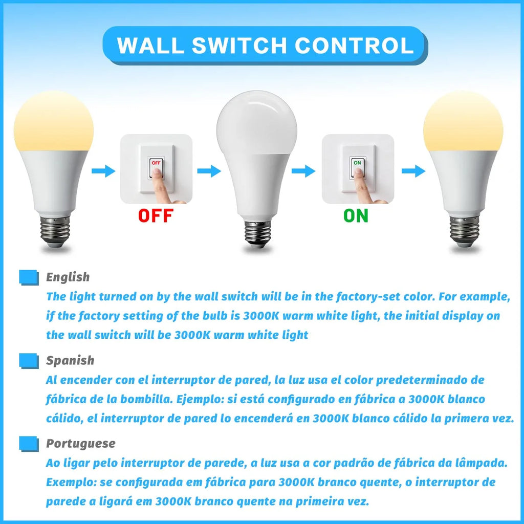 RGB Smart LED Bulb Dimmable Tuya Gu10 C37 A60 T37 E14 E27 B22 Light Wifi Magic Lamp AC 110V 220V Works with Alexa Google Home