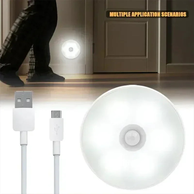 Motion Sensor Puck Lights LED Wireless USB Rechargeable Operated Under Cabinet Lighting on Shelf Display Closet Counter Light