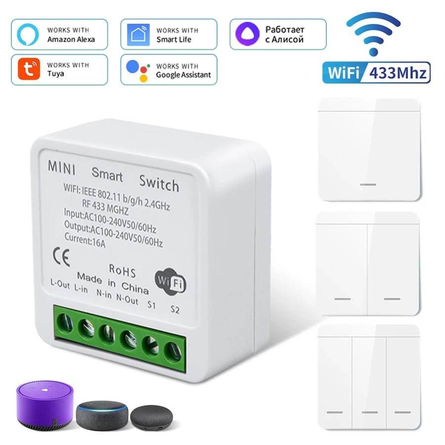 Tuya WiFi Smart Light Switch Smart Home Wireless RF 433mhz Push Button Wall Switch Via Alexa Google Home Alice Smart Life App