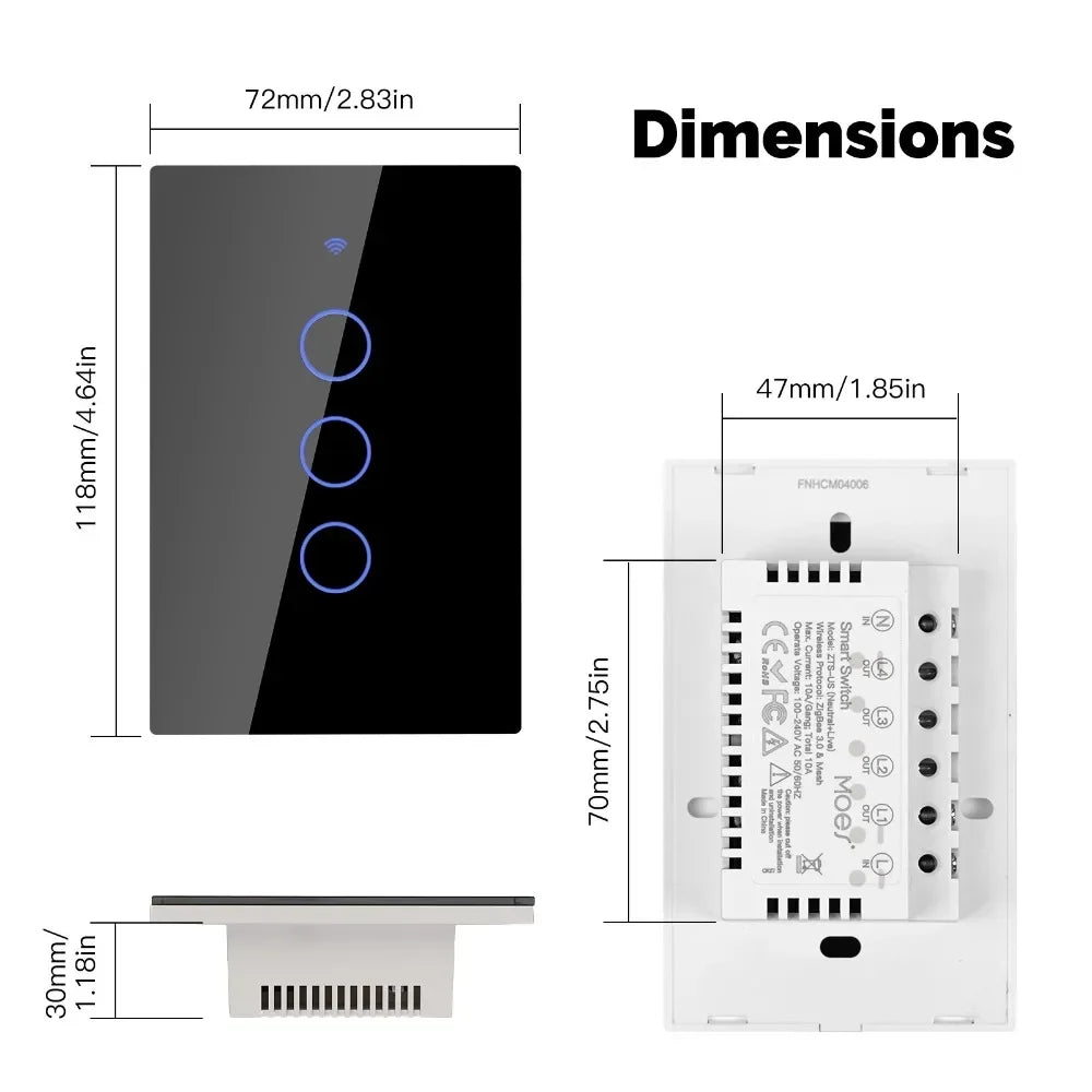 MOES Tuya ZigBee Smart Light Switch Touch Glass Panel Fireproof Neutral Wire Required Remote Control Work With Alexa Google Home
