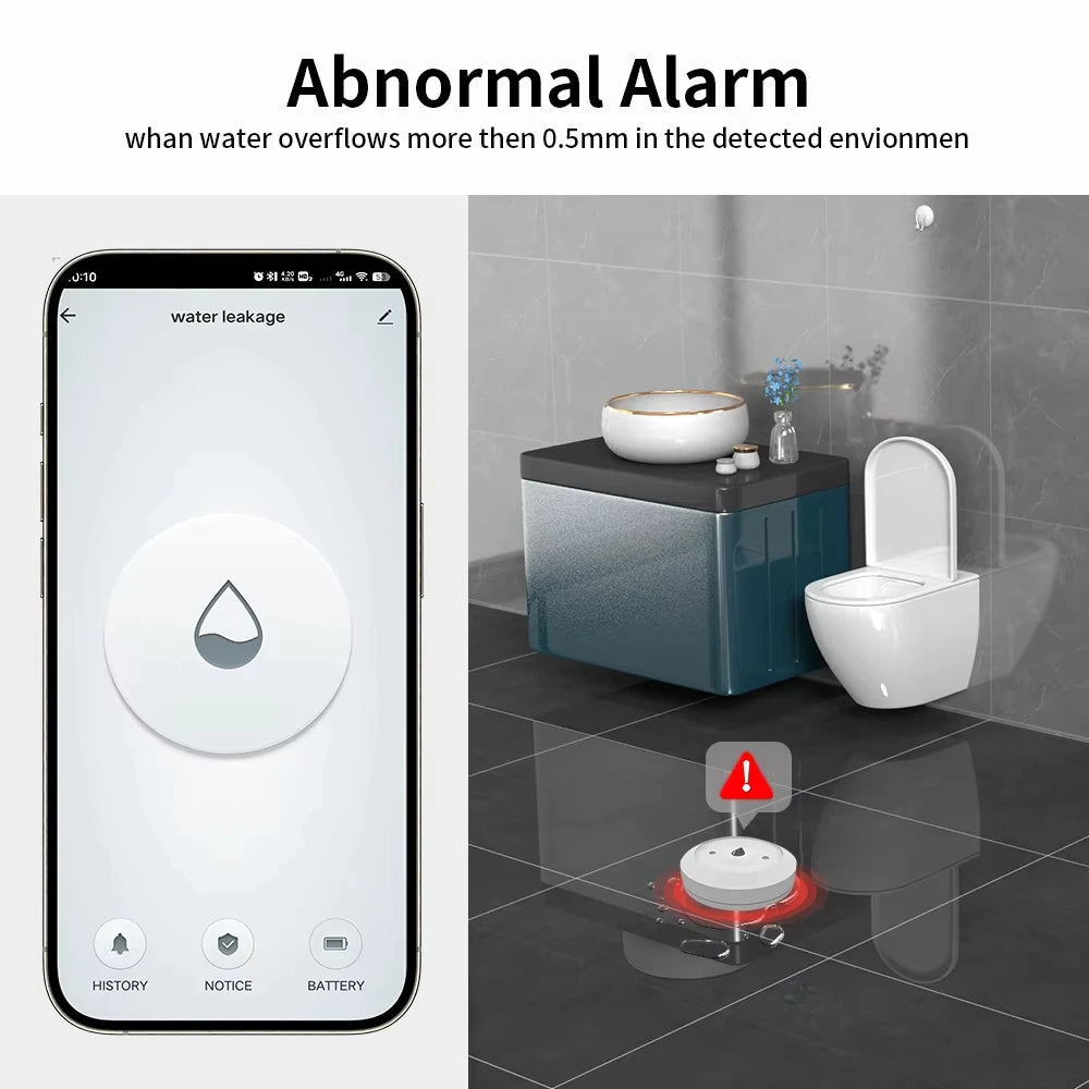 For Tuya Zigbee Water Leak Detector Smart Home Flood Sensor Real-Time Smart Life APP Alerts and Alarm History