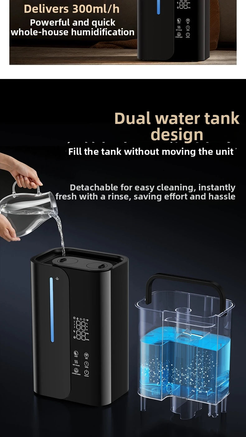 Smart WiFi Humidifier - Ultrasonic Dual Mist Air Humidifier for Large Room, 300ml/h Super Quiet 28dB, APP Control with Auto Mode