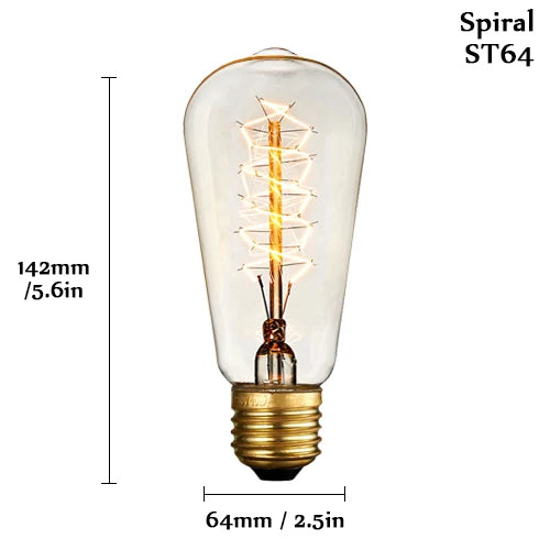 Retro Edison Bulb E27 220V 40W Light Bulb A60 ST64 T10 T45 G80 G95 Filament Vintage Ampoule Incandescent Spiral Lamp