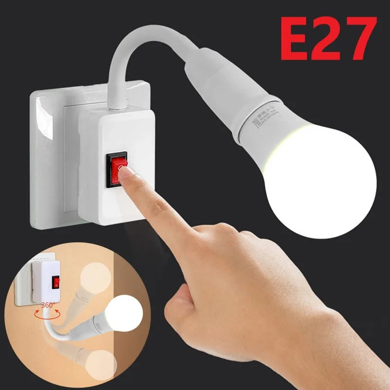 EU Plug to E27 Lamp Holder Light Bulb Socket With Switch Flexible Lamp Base Conversion Table Lamp Converter