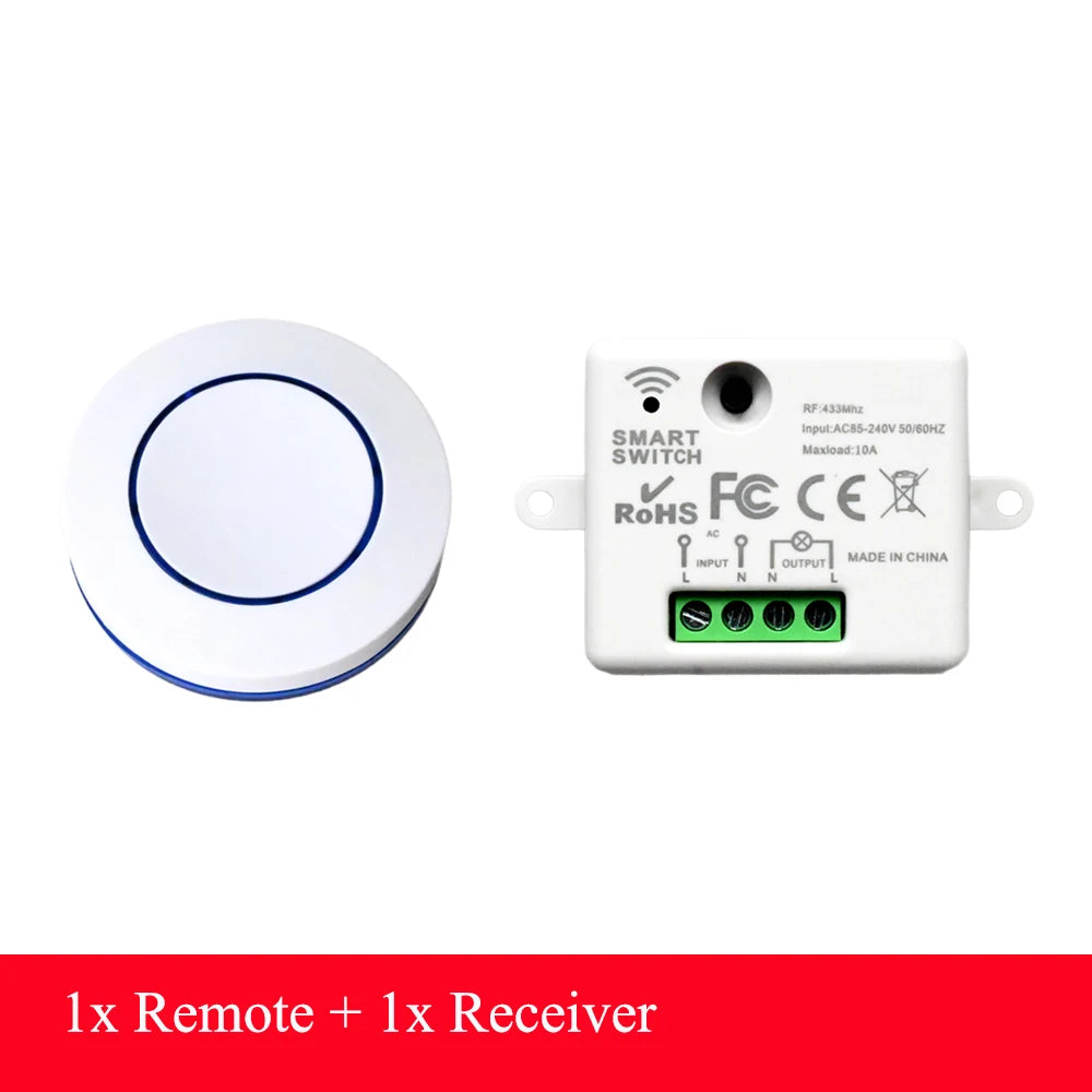 AXUS 110V 220V Mini Receiver 433HMz Wireless Round Button Remote RF Safey Switch Module 2200W Fr Home LED Lamp Bulb
