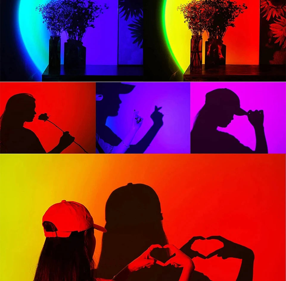 Sunset Projector Lamp Bluetooth Night Light Rainbow Atmosphere Light Room Decor Background Wall Decoration Bedroom Table Lamp