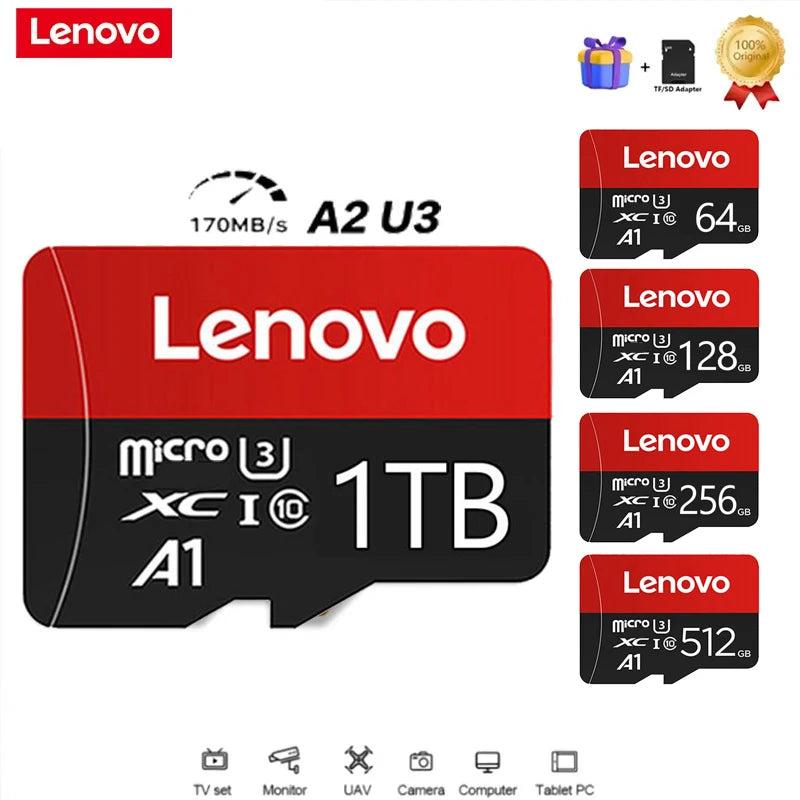 Lenovo 1TB Memory Micro Card Class 10 High Speed 4K Video TF Flash SD Cards 2TB 1TB 256GB 128GB TF Card for Phones Camera Drone