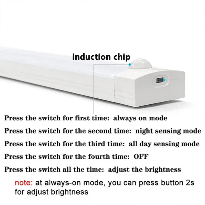 PIR Motion Sensor LED Under Cabinet Lamp Dimmable Rechargeable Night Light Stairs Closet Room Aisle Tube Bar Detector Bulb
