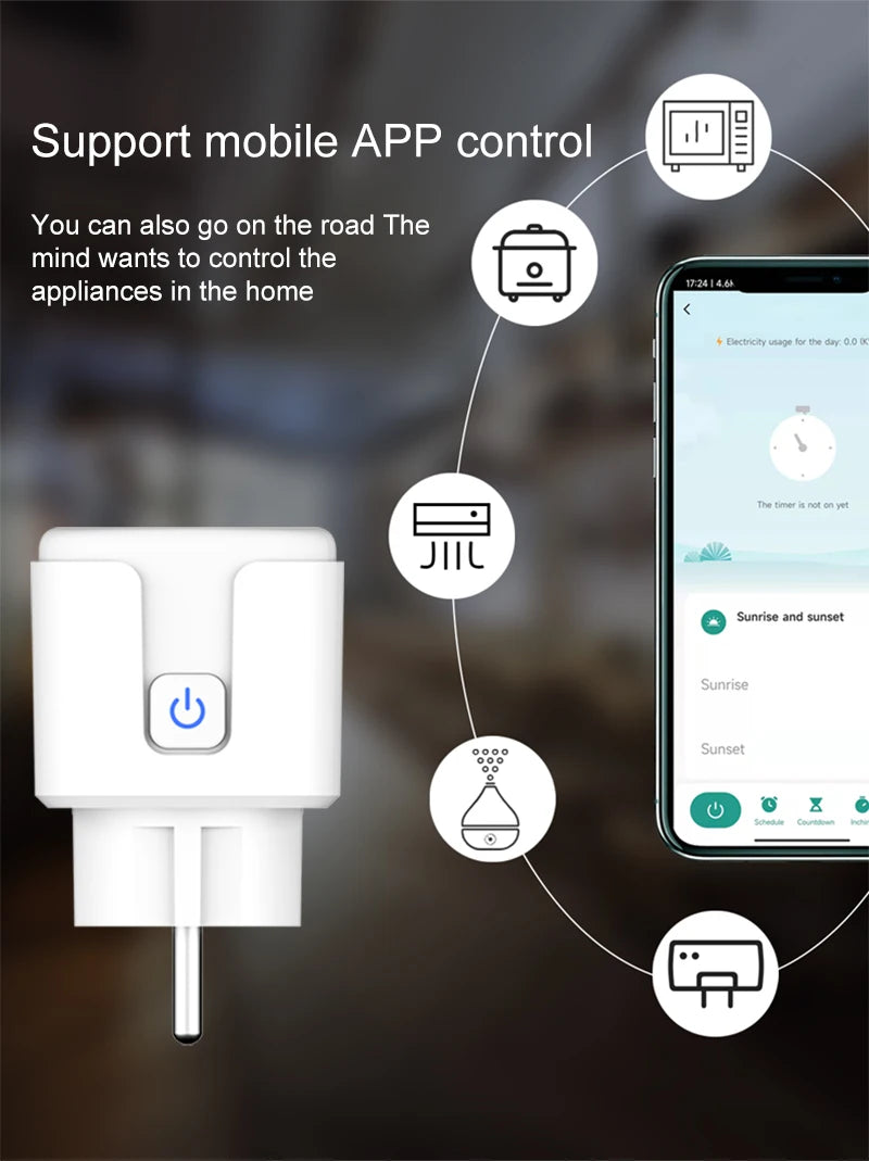 Tuya WiFi Smart Plug (European Standard), compatible with Alexa and Google Assistant, with energy consumption monitoring