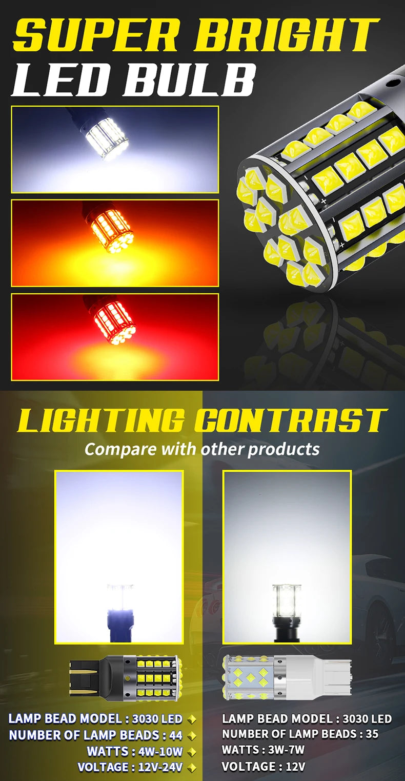 1×1156 ba15s p21w canbus bulbs py21w led turn signal yellow 7440 bulb bay15d 1157 canbus led reversing lights t20 7443 STOP LAMP