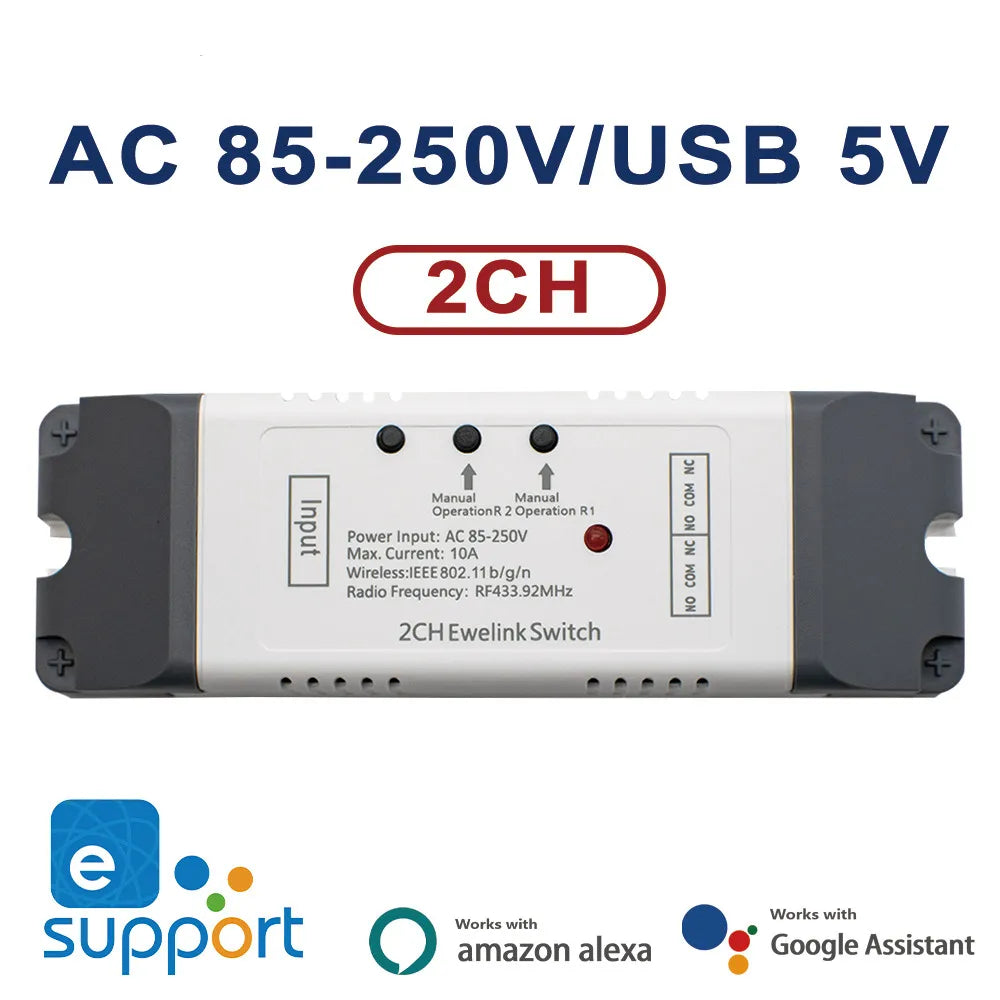 eWelink Smart Home 2CH Wifi Motor Forward Reverse Switch USB 5V DC 12V 24V 32V 85-250V 220V 2 Channel Module Relay,Alexa Googole