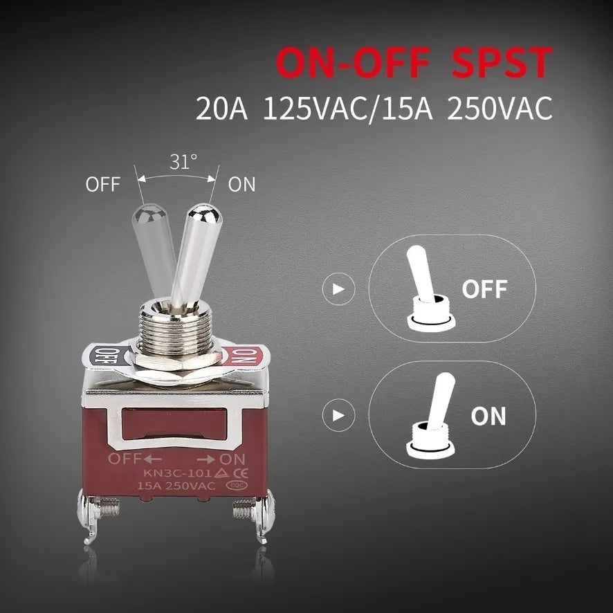 2/4Pcs Marine Waterproof Toggle Switch 12V DC 30A Heavy Duty 250V AC 15A SPST 2 Pin ON Off Switch with Weatherproof Boot Cover