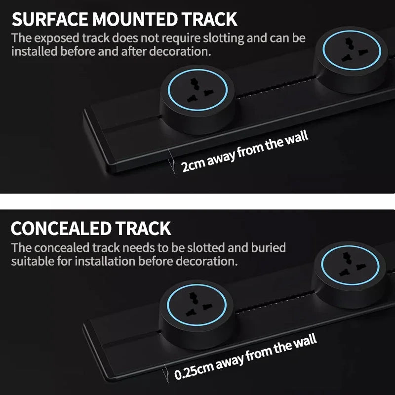 Removable Power Track Rail Socket UK/EU/UN/US/Universal US/USB Type-C Wall Mounted/Embedded Socket Kitchen Bathroom Socket
