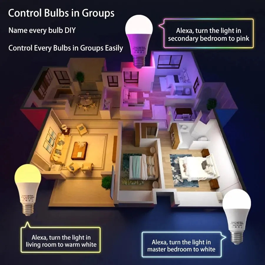 Tuya Smart WiFi LED Light Bulb E27 AC85-265V 12W 15W 18W Alexa Google Home Voice Control Smart Life APP RGB Color Changing Lamp
