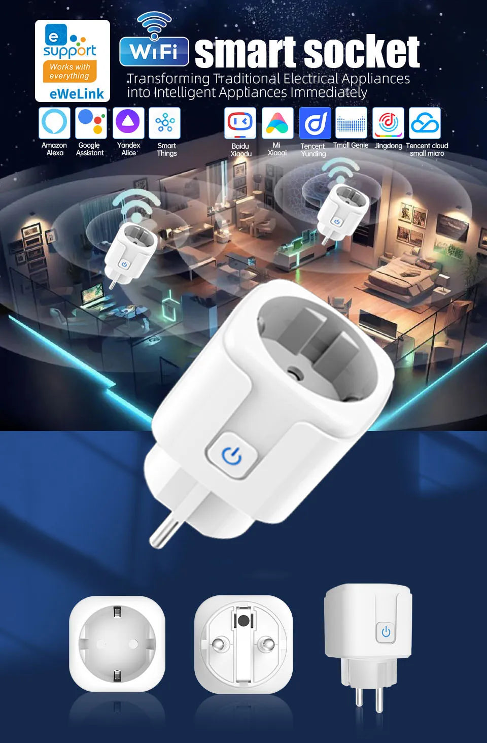 EWeLink Smart WiFi Socket EU Remote Control/Timer Switch/Battery Count Compatible With Google Home Alexa