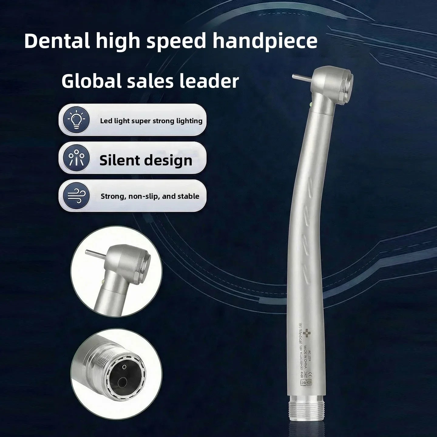 LED Light Dental High Speed Handpiece Ceramic Bearing Cartridge Rotor Push Button Air Turbine Triple Water Spray B2 M4 2/4 Holes