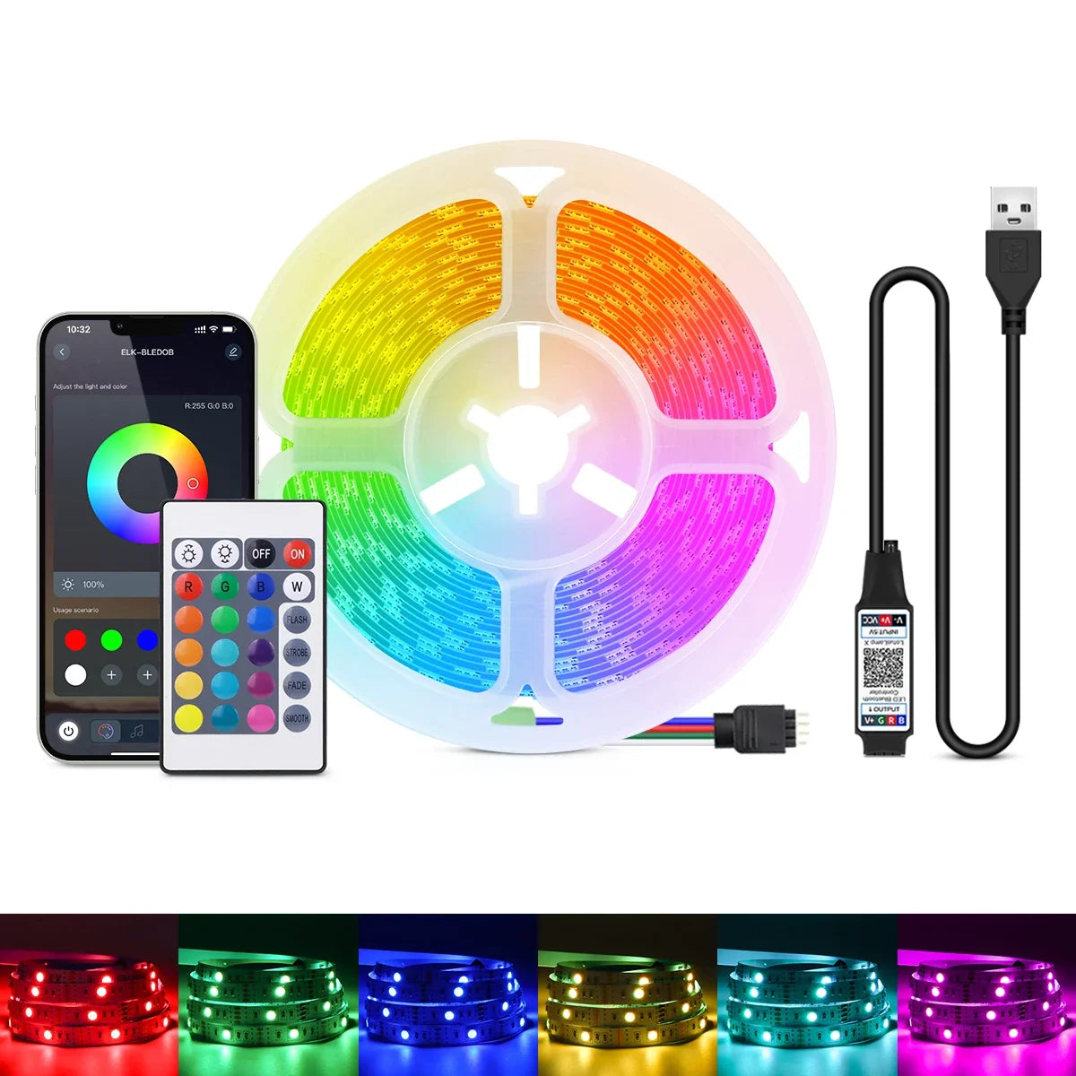 Creative USB 5V LED RGB Strip Light Dimmable APP Control Wireless Bluetooth With Remote Controller Bedroom Mirror Computer Decor