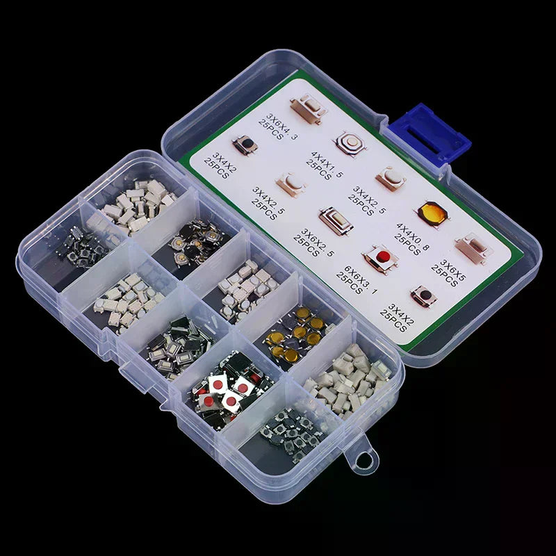250Pcs/Box Car Remote Control Tablet Micro Momentary Keys Button 10 Model Tactile Push Button Switch Kit Touch Microswitch New