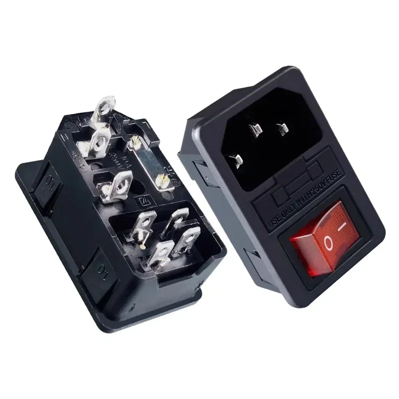 5/20Pcs AC-01 10A Fuse Rocker Switch AC Power Socket ON OFF AC Switches AC01 AC Electrical Connector with Red Lamp