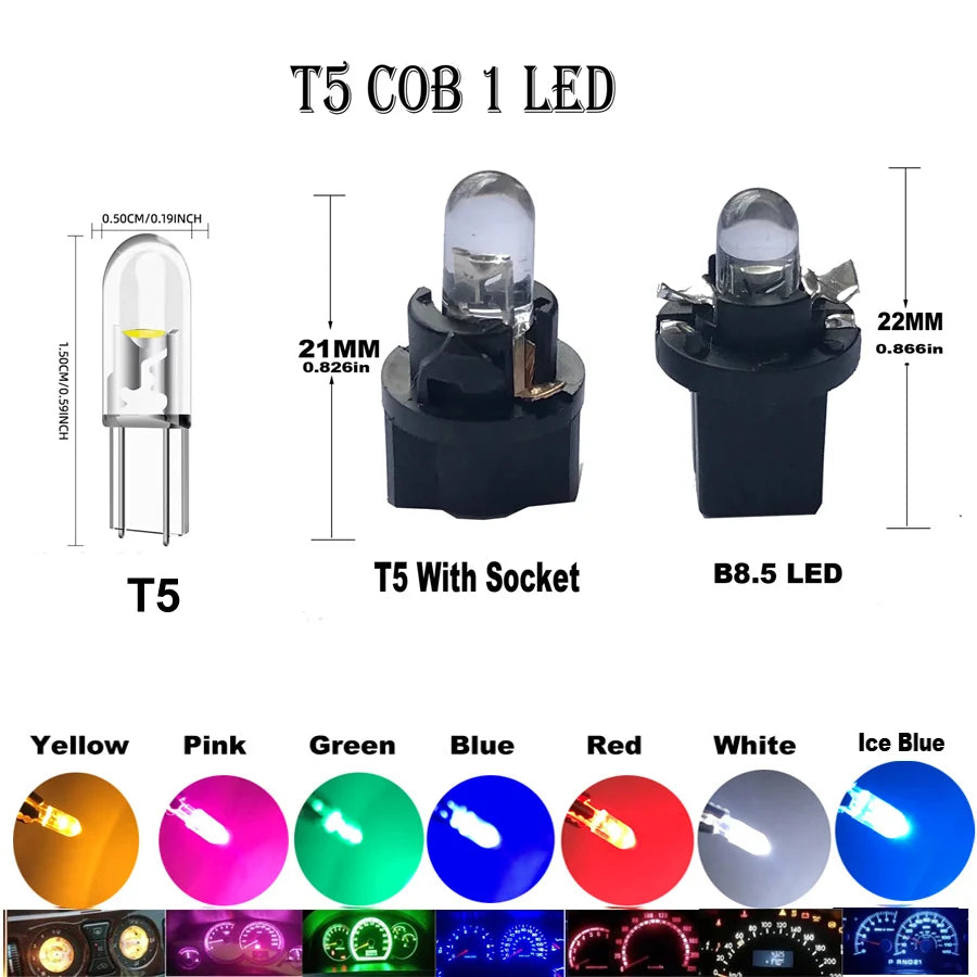 10pcs T5 PC74 B8.5 Led W3W Car Interior Light Dashboard Warming Indicator COB Chip Canbus Auto Instrument Light Wedge Gauge Bulb