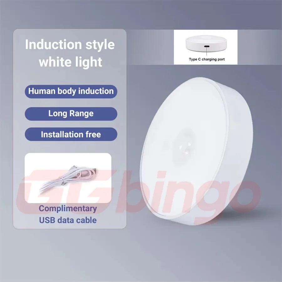 GGbingo-Motion Sensor LED Night Light Type-C Rechargeable, Kitchen Cabinet, Wardrobe Lamp, Staircase, Wireless Closet Light, HPH