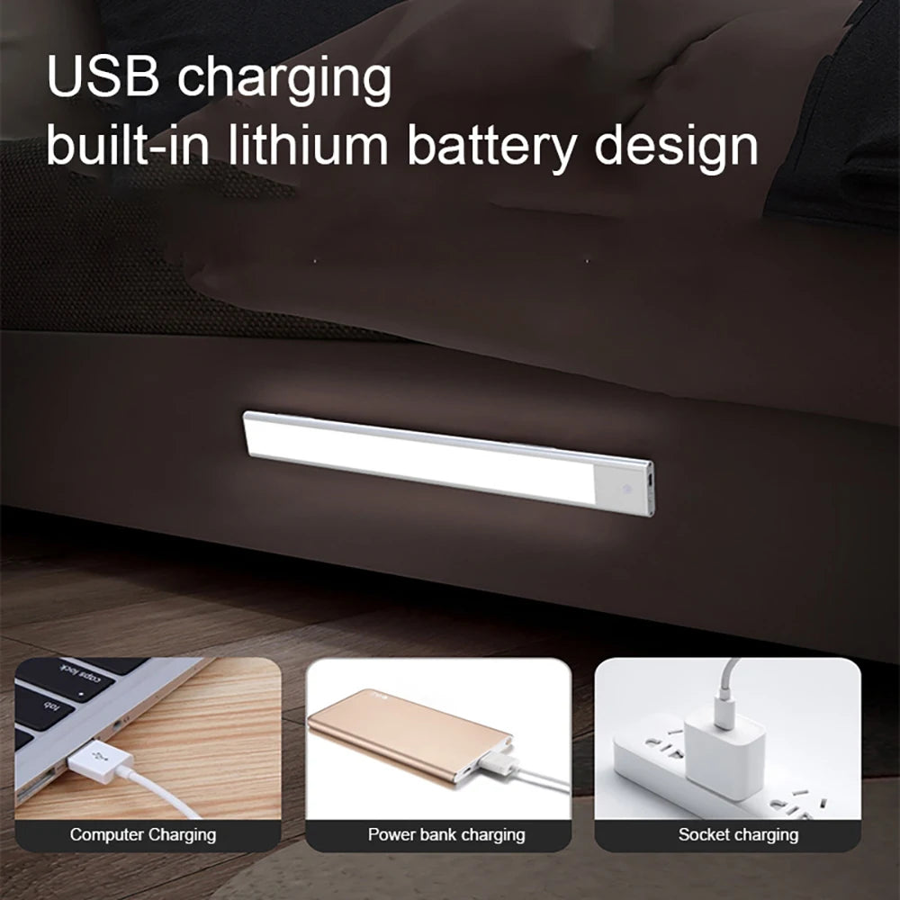 Night Light LED Motion Sensor Under Cabinet Lights USB Rechargeable Portable Lamp Lighting Bar For Bedroom Kitchen Accessories