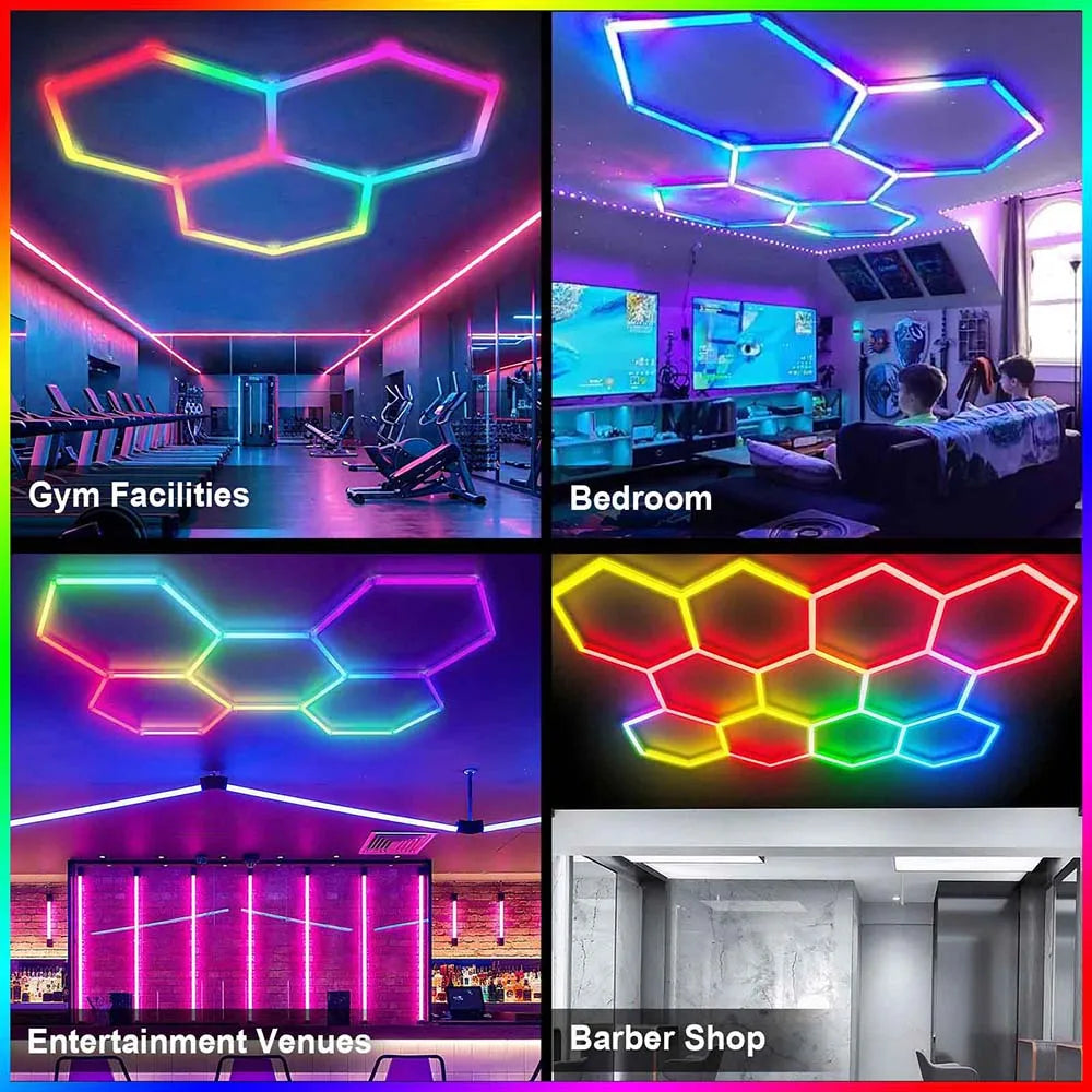 Smart RGB Honeycomb Hexagonal LED Lights with Music Function for Mobile Remote Control, Suitable for Gaming and Esports Rooms